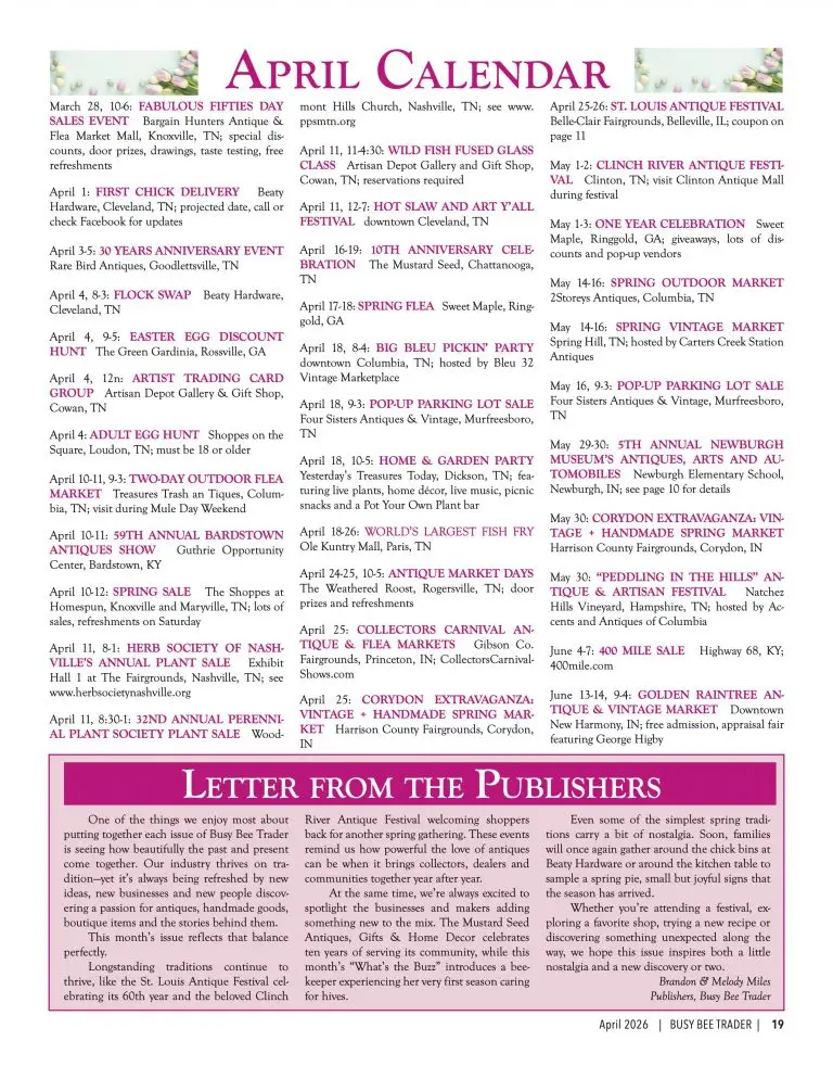 Busy Bee Trader April 2026 Calendar of Events
