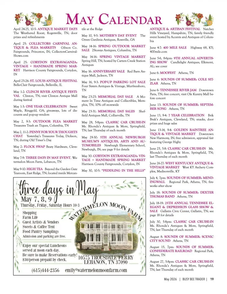 Busy Bee Trader May 2026 Calendar of Events